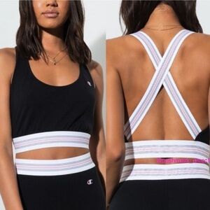 Champion Criss Cross Crop Top Black Sports Bra M